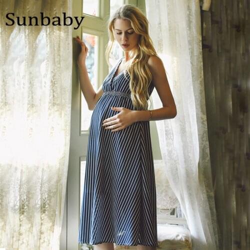 2021 Summer Fashion maternity clothes blue striped chiffon pregnancy dress photography clothes for pregnant women
