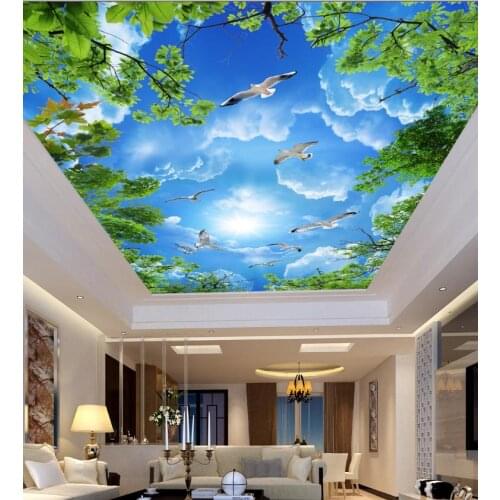 3d photo wall murals Blue sky white clouds green leaves 3d photo wall paper for living room sky ceiling wallpaper