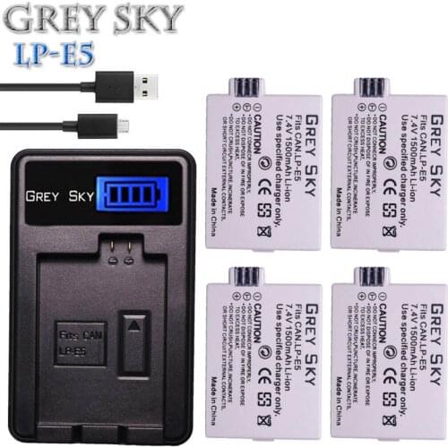 4pcs 1500mAh 7.4V LP-E5 Battery LPE5 LP E5 Rechargeable Camera Battery For Canon EOS 450D 500D 1000D Kiss X3 Kiss F Rebel Xsi