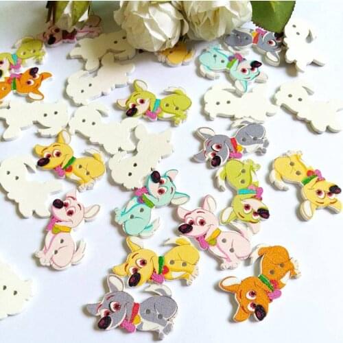 50PCs Wood Buttons 2 Holes Cartoon Dog Buttons For Needlework Scrapbooking Decorative wooden buttons Sewing Accessories