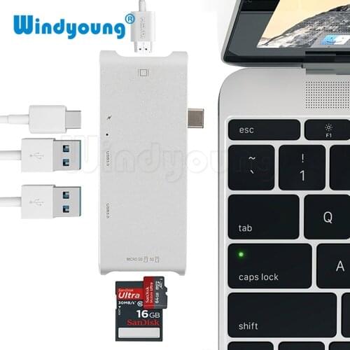 6 IN 1 USBC HUB USB-C HDMI Adapter 4K USB 3.1 with Type-C PD SD/TF Card Reader for MacBook ProG oogle Chromebook Type C Hub Hdmi