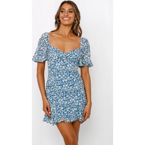 Ardm Elegant Spring Summer 2021 Ruffled Shirring Women Dress Square Collar Print Slim Office Ladies Mini Dress Sex Party Dresses