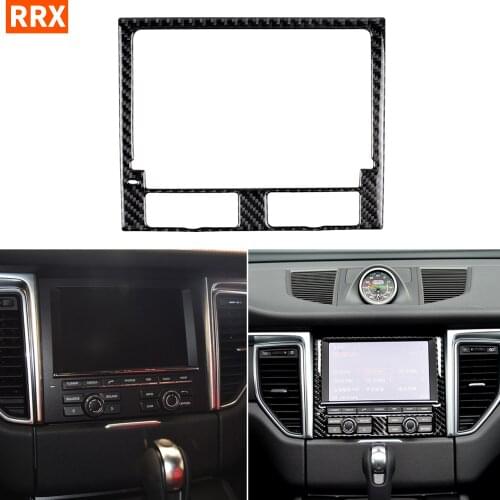 For Porsche Macan Cayenne 2015-2018 Carbon Fiber Dashboard Navigation Control Panel Frame Trim Sticker Cup Holder Panel Cover