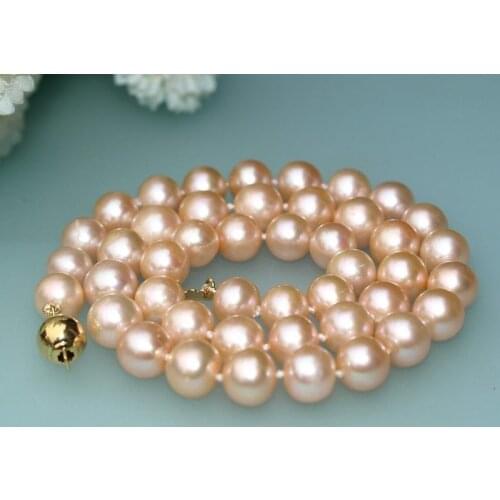 For women sterling South Sea shell Pear Woman natural pearl jewelry 9-10mm pink Pearl NecklaceLuxury Ms. girl Wedding