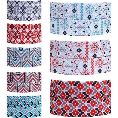 FLRA FOE(50 yards/lot) Flora Ribbons Christmas aztec printed foe elastic ribbon for gift packing
