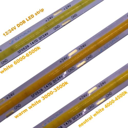 DC 12V/24V High Density COB Led Flexible Strip Light warm white / Cool white Red Green Blue for Cupboard Wardrobe Decor IP30