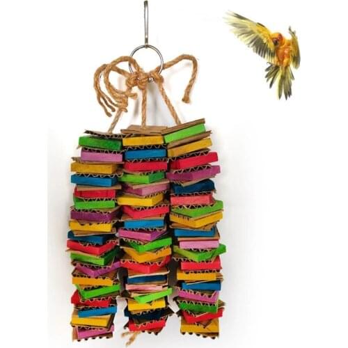 Bird Parrot Toys Building Blocks Chewing Bite Hanging Cage Swing Climb Chew Toys Colored Wood Wooden Building Blocks Cardboard