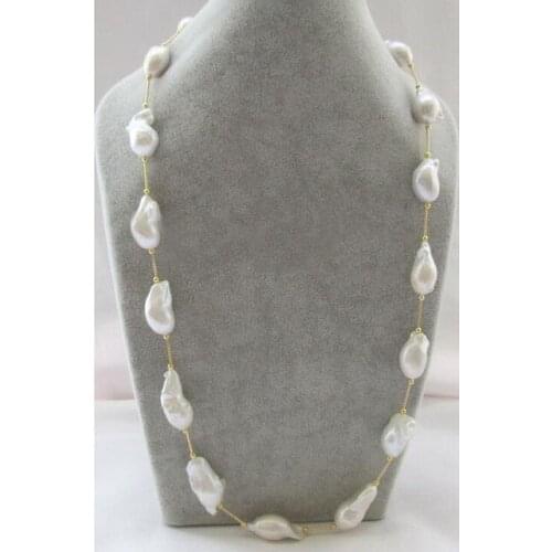 Beautiful AAA 29" 21-33mm natural white baroque keshi reborn freshwater pearl necklace