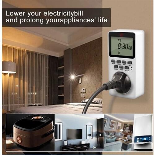 220V Kitchen Timer LCD Electronic Digital Timer Switch Outlet 12/24 Hour Cyclic Programmable Timing Socket 20 Group Setting
