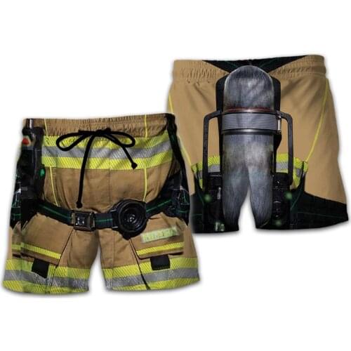 Cosplay Firefighting Summer Men Board Shorts 3D Printed Fashion Mens Firemen Shorts Boys Brown Trousers Plus Size 5XL Quick Dry