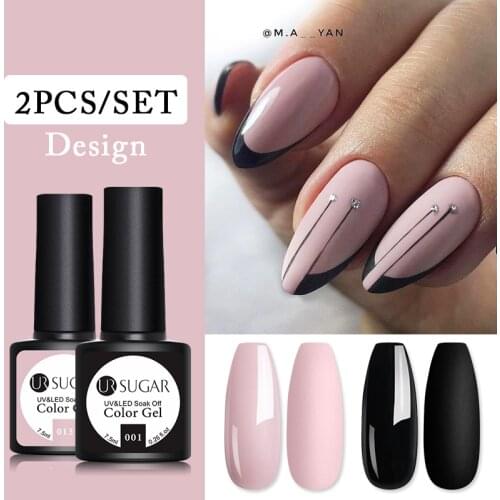 UR SUGAR Matte French Style Gel Nail Polsih 2Pcs/Set Hybrid Semi Permanent UV LED Base Top Coat Nail Art Manicure Set