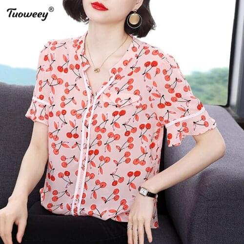 Fashion Women Spring Summer Style pink Chiffon Blouses Women Casual short Sleeve Plus Size blusas Loose Shirt Elegant Women Tops