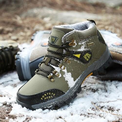 Men Warm Plush Shoes Autumn Winter Brand Outdoor Sneakers Mens Sport Trekking Mountain Boots Waterproof Climbing Work Shoes
