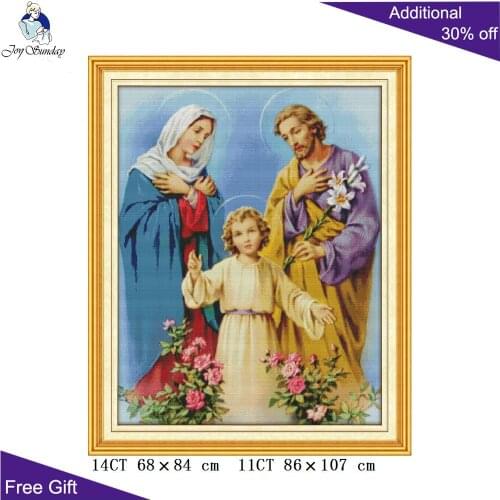 Joy Sunday Religious Family Needlepoint R580 14CT 11CT Counted and Stamped Home Decor Holy Family Embroidery Cross Stitch kits
