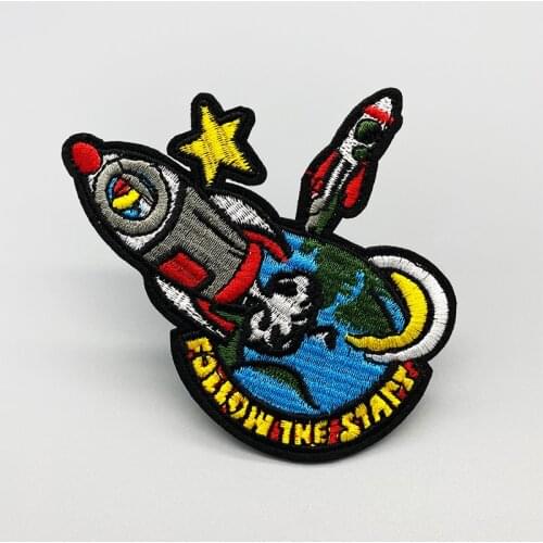 Rocket leaving the earth embroidery patch DIY Iron on Clothes Cropped Badge Applique for Jacket Jeans Decoration Apparel Garment