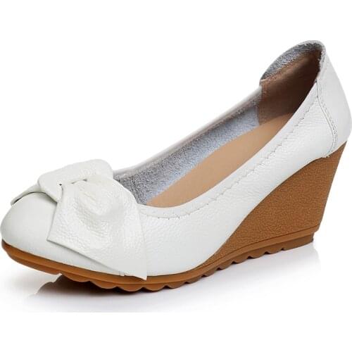 New Fashion Genuine Leather High Heels Women Wedge Shoes Casual Woman Shoes Elegant Ladies Wedges Female Footwear YX1551