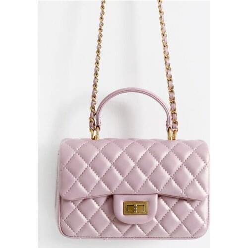 Newest 100% Sheepskin Leather Women Chain Messenger Bag Fashion Plaid Shoulder Bags Female High Quality Luxury Handbags Pink