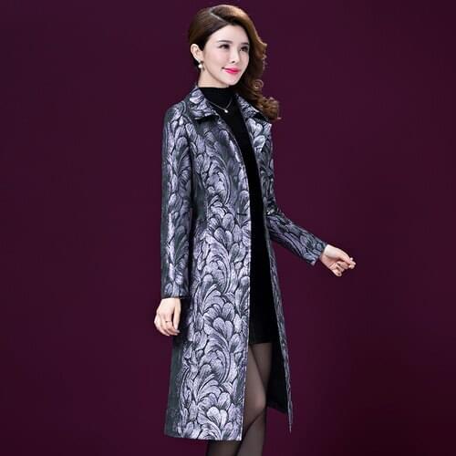 New Arrival Women Windbreaker Office Lady Windshirt Print Turndown Collar Coat Plus Size Mother Mid Aged Women Clothes 5xl