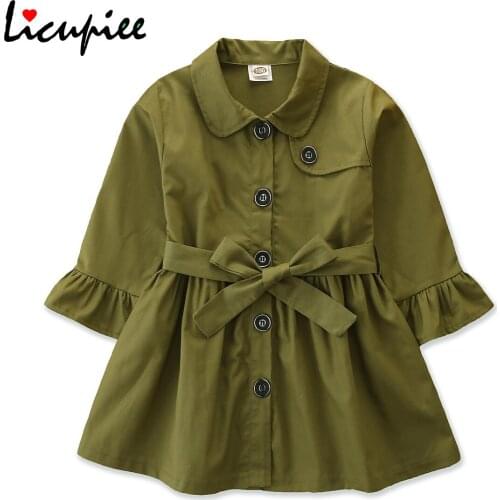 Toddler Baby Girl’s Solid Color Trench Coat Girl Fashion British Style Single-breasted Bandage Long-sleeved Coat 2-7 Years