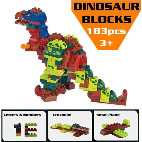 Jurassic Dinosaurs Kids Building Blocks 183pcs Big Particles Figures Bricks Dinosaur World Gifts Educational Toys for Children