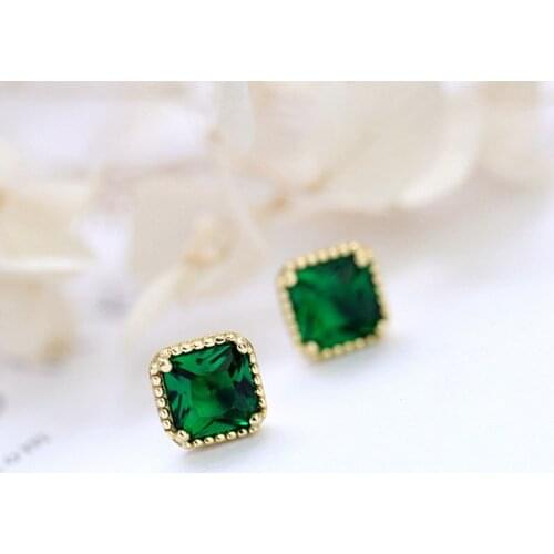 Origin Summer Exquisite Green Stud Earings for Women Korean Fashion Geometrical Crystal Earings Jewelry Accessories