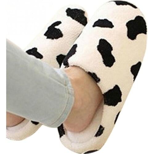 Dropshipping Couple Winter Warm Slippers Women Soft Cotton Cow House Indoor Flats Shoes Home Slippers