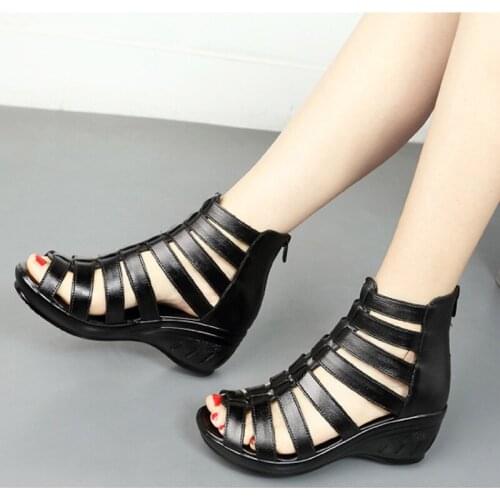 Summer Womens Sandals Fish Mouth Ladies Ankle Hollow Round Toe Sandals Soft Sole Shoes Fashion Sandalias