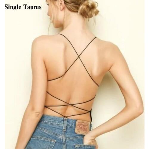 Europe and America Sexy Top Women Summer Slim Ribbed Halter Tops Femme Camisole Cropped Streetwear Skinny Bodycon Bodysuits 2020