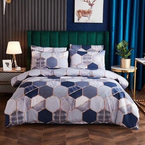 Northern Europe Geometric Bedding Sets Home Textile Simple Style Plaid Pattern Bedclothes Duvet Cover Set with Pillowcase