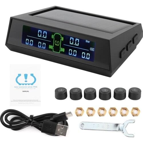 Tire Pressure Monitor System Solar Powered TPMS Detector With LCD 6 External Sensor For RV/ Truck/ Large SUV /Big G/ Pickup