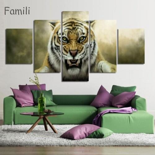 Modern Tiger Dropship Print Canvas Paintings 5 Panel Home Decor For Living Room Decor Home Decoration Wall Hanging