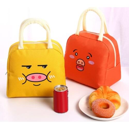 Cute Pig Print Thermal Insulation Office Picnic Food Bento Lunch Totes Bag Pouch