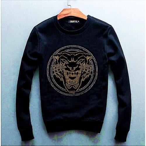 Hot drill Hoodie for man M-4XL winter fitness top quality hip-hop pullover Rhinestones sweatshirts