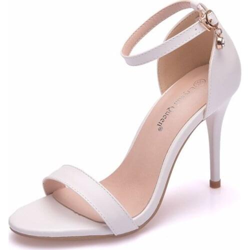 Women sandals wedding Party PU Buckle Strap 9.5CM Thin High heels Round Toe women shoes sandalias mujer 2020 size 35-42 white