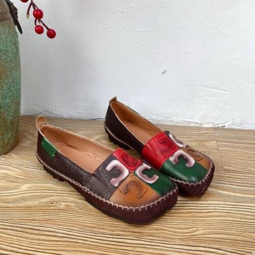 YourSeason Leisure Ladies Shoes Square Toe Mixed Colors 2021 Handmade Concise Shallow Women Genuine Leather Retro Flats