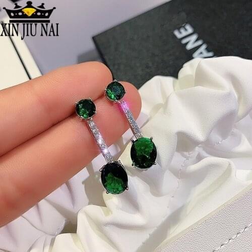 Vintage green gem earrings womens super flash inlaid olive green emerald AAA zircon diamond silver 925 sterling silver jewelry
