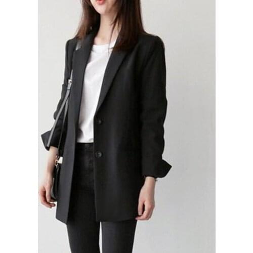 Ladies Spring Oversized Fashion Double Buttons Long Loose Coat Women Black Suit Blazer Office Jacket Formal Casual Autumn 2021