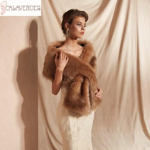 PJ18088 Women Faux Fur Party Scarf Collar Fox Fur Shawl for Bridal Female Fashion Autumn Winter Warm Scarves Shawls Accessory