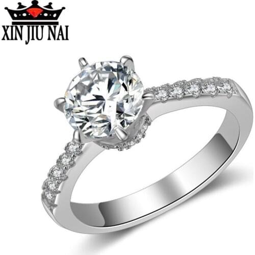 Don't Fade Six Claws Simulation Ring Real 925 Sterling Silver 2 Carat CZ Diamant Wedding Rings for Women