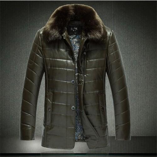 Winter Raccoon Fur Mens Collar Man Mens Jackets Waterproof Jacket Men Leather Coat 2XL Abrigo Hombre WXF562