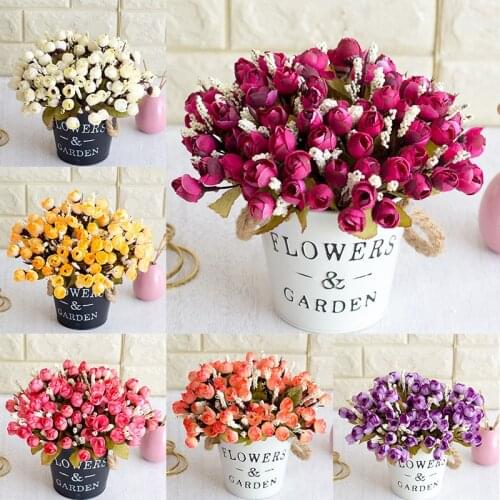 1 Bouquet 15 Heads Artificial Flowers Small Bud Roses Silk Fake Flower For DIY Home Christmas Garden Wedding Decor Flowers Gift