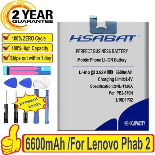 100% Original HSABAT 6600mAh L16D1P32 Battery For Lenovo Phab 2 Phab 2 PB2-650 PB2-650M PB2-670N PB2-670M PB2-670Y PB2 670N 670Y