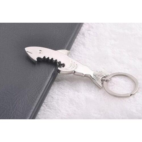 100pcs/lot Fast shipping Shark Shaped Bottle Opener Keychain Zinc alloy Key Ring Beer Bottle Opener