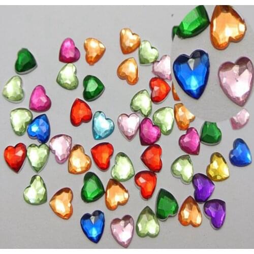 500 Mixed Color Acrylic Faceted Heart Flatback Rhinestone Gems 6X6mm
