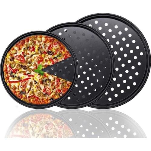 Carbon Steel Non-Stick Pizza Baking Pan Mesh Tray Plate Round Deep Dish Pizza Pan Tray Mold Bakeware Baking Tool