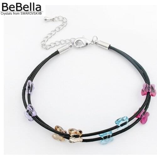 BeBella crystal butterfly bead black rope bracelet with Crystal from Swarovski fashion jewelry for girl women birthday gift