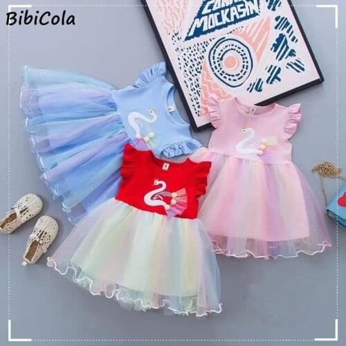 BibiCola New Summer Kids Dresses Girls Dress For Baby Girls Lace Flower Dress Children Clothes Girls Fashion Cute Dress