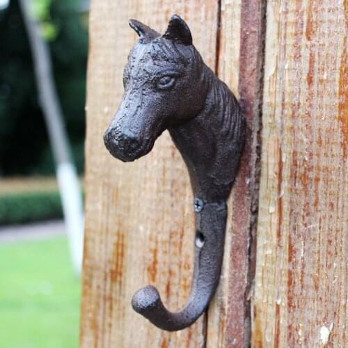 Retro Rustic Horse Head Cast Iron Wall Hook With One Hanger Country Side Accents Handmade Home Garden Decor Animal Figurine Hook