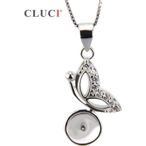 CLUCI romantic metal necklace Butterfly charms 925 sterling silver pearls locket pendant accessories SP162SB