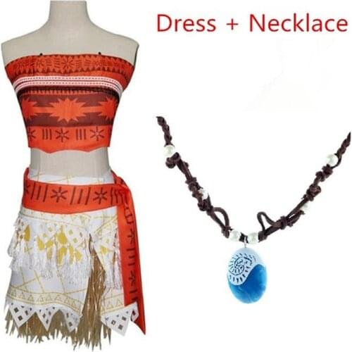 Kids Girls Clothes Cosplay Princess Dress Moana Children Vaiana Girls Party Costume Dresses with Necklace Girl Set New